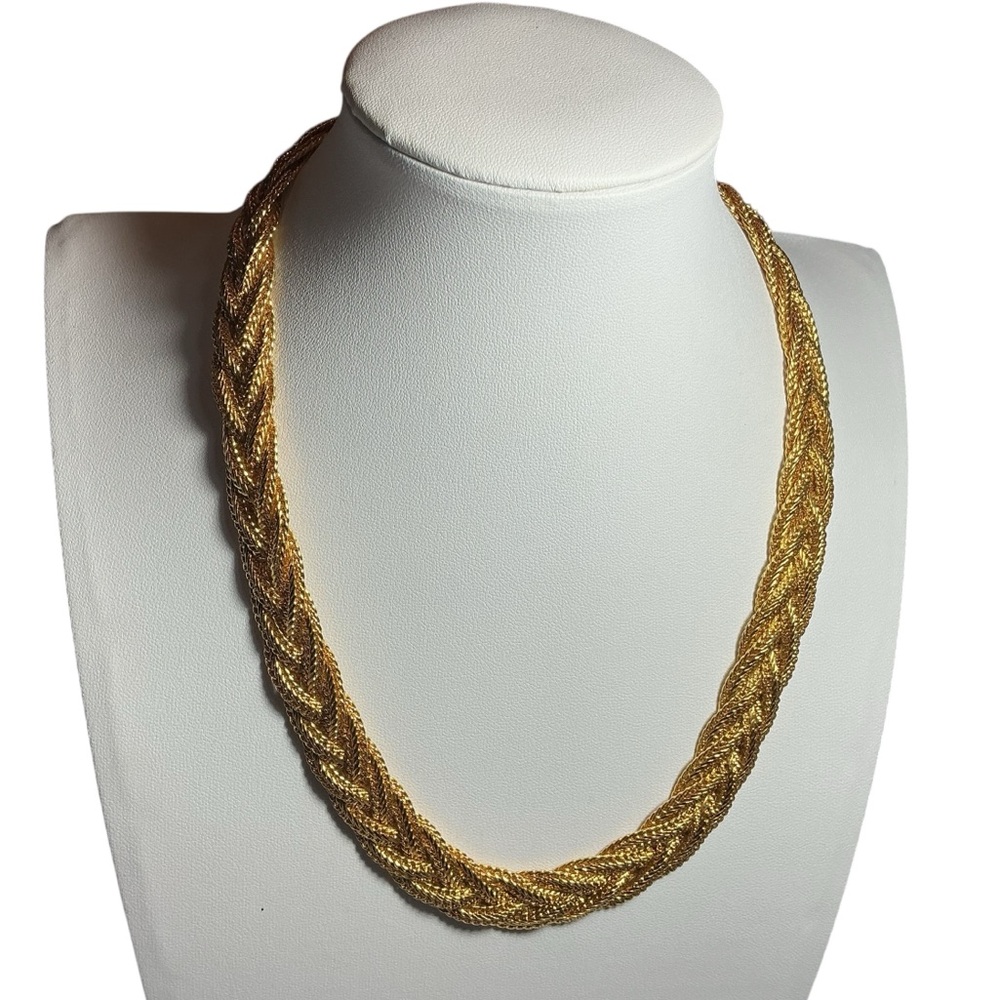 Vintage Napier Gold Tone Braided Chain Necklace, Woven Rope Design, Signed